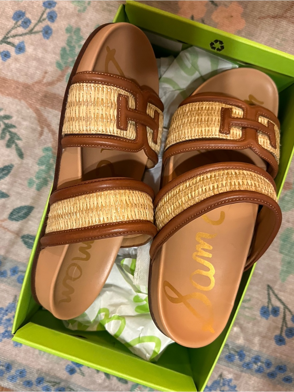 Sam Edelman Rowan Woven Slide Sandals in Natural and Spiced Russet - Picture 9 of 9